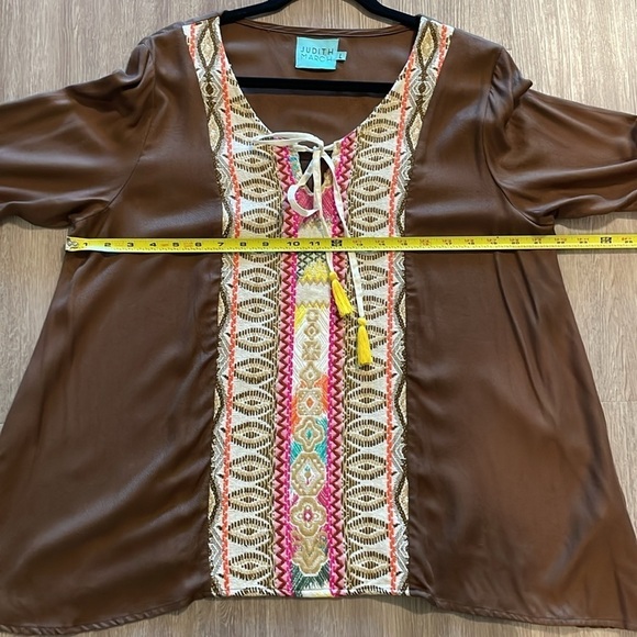 Judith March Anthropologie Women Tunic Large Brown Embroidered Lagenlook - Picture 12 of 16
